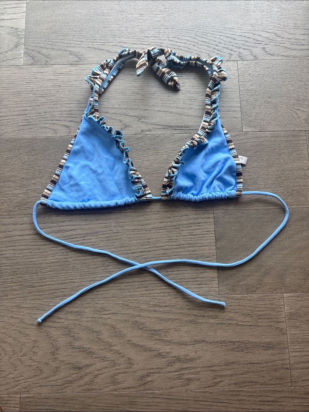 Blue Triangle Swim Top with Striped Trim